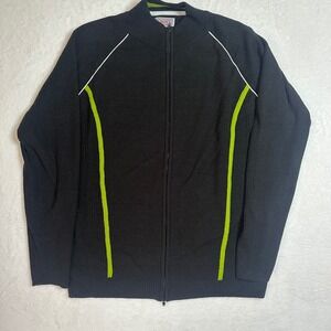 Vintage Concrete Y2K Full Zip Ribbed Sweater XL Black Lime Green Cyber Moto 90s